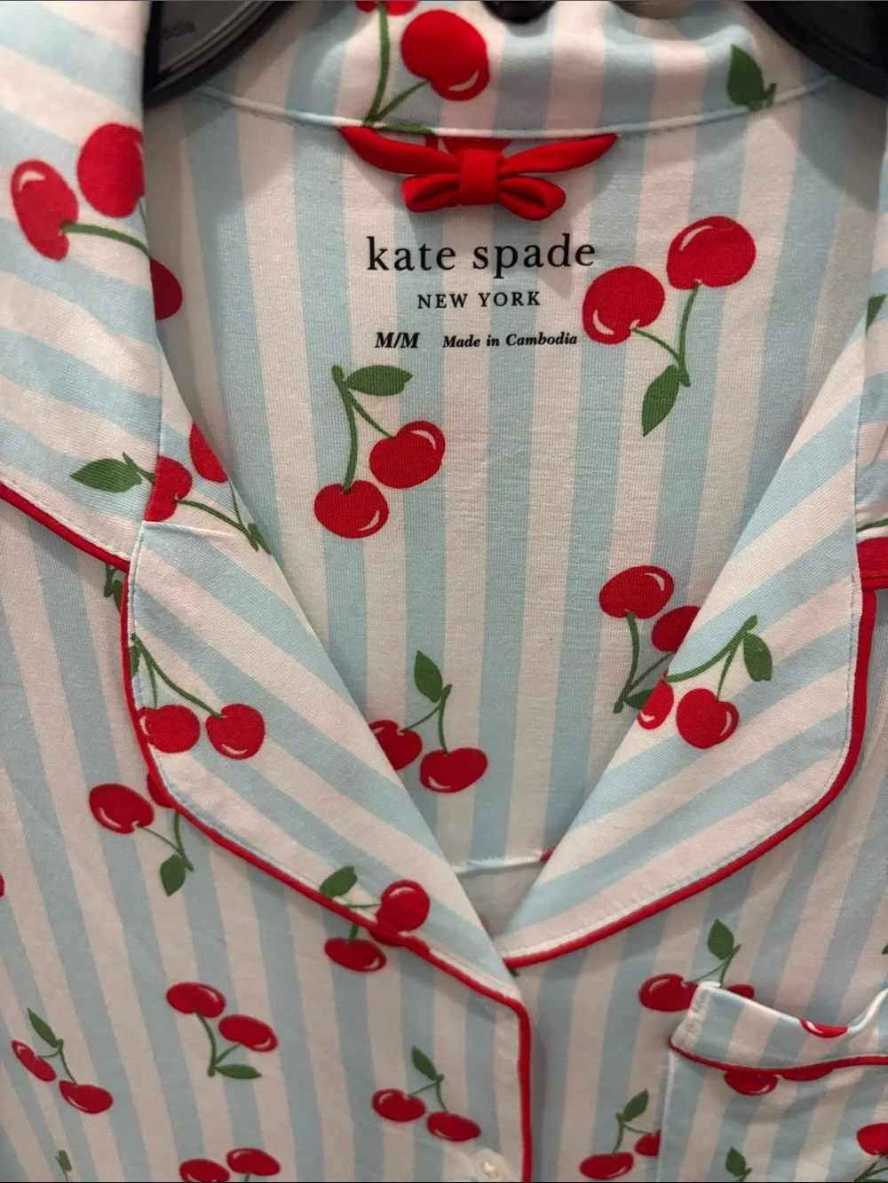kate spade Cherry Print Short-Sleeve Pajama Set in White and Red